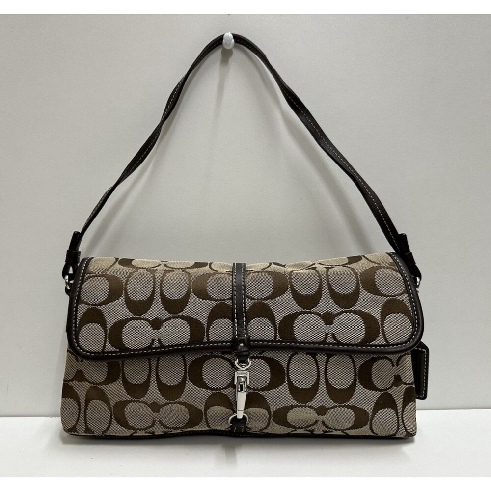 COACH Vintage Y2K logo brown canvas signature cip demi flap shoulder bag  6348